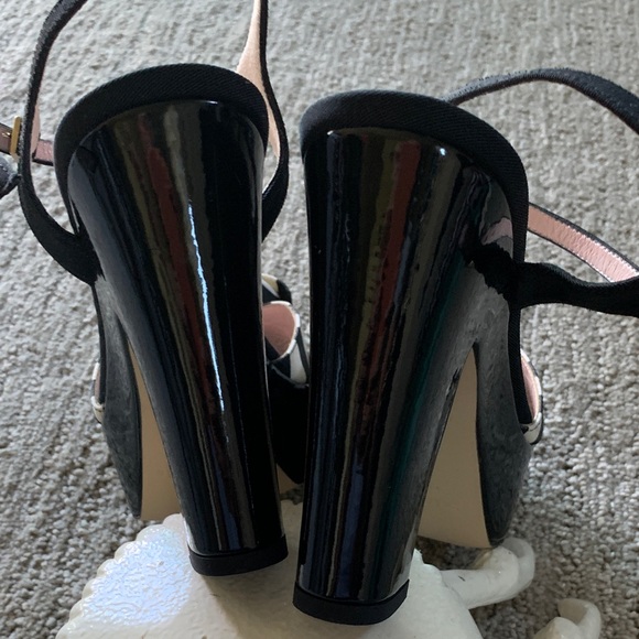 NEW Kate Spade Black and White Platform Striped Women\'s Patent Heels